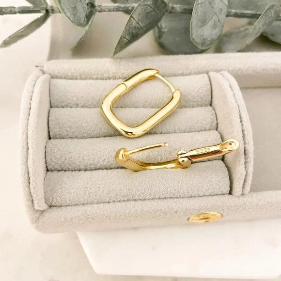 925 Sterling Silver Chunky Hoop Earrings Thick Large Huggie Earrings - Picture 7 of 9